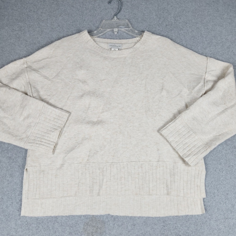 Sincerely Jules Sweater Womens Large Oatmeal Knit Crew Neck Relaxed High-Low Hem